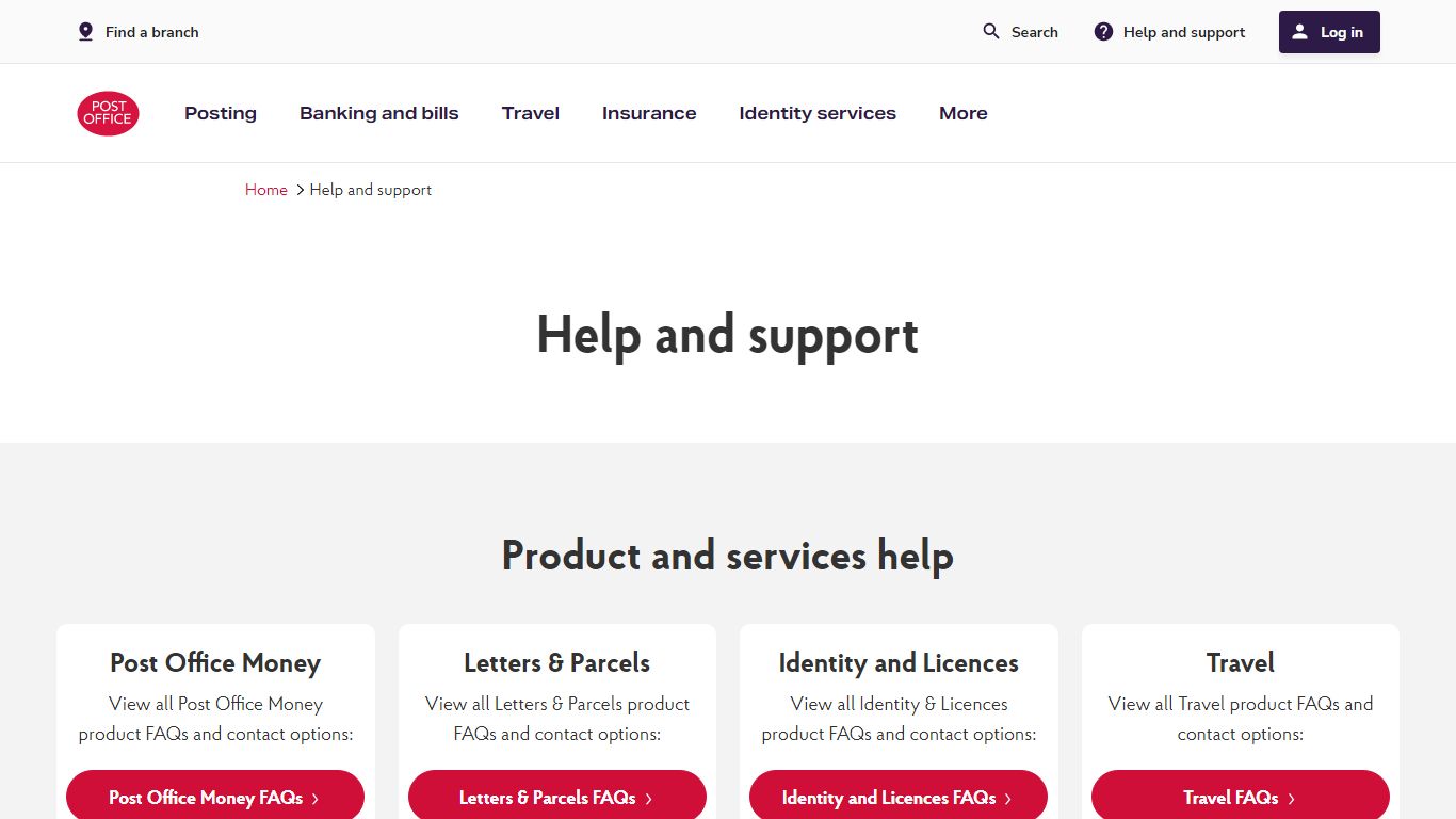 Help and support | Post Office